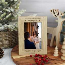 Personalised First Christmas Engaged Photo Frame- 1st Xmas Frame - Engagement Gift Keepsake Wooden Picture - thumbnail 4