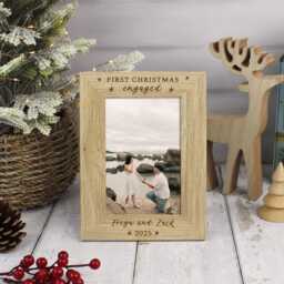 Personalised First Christmas Engaged Photo Frame- 1st Xmas Frame - Engagement Gift Keepsake Wooden Picture - thumbnail 2