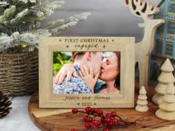 Personalised First Christmas Engaged Photo Frame- 1st Xmas Frame - Engagement Gift Keepsake Wooden Picture - thumbnail 1
