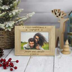 Personalised First Christmas Engaged Photo Frame- 1st Xmas Frame - Engagement Gift Keepsake Wooden Picture - thumbnail 3