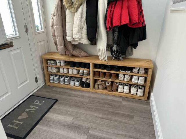 Rustic Pine Shoe Bench Extra Deep, Long Entryway Organizer - image 1
