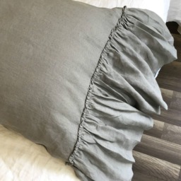 Medium Grey Linen Pillowcases With Mermaid Country Ruffles, A Pair, 2 Pieces - Rustic Style - thumbnail 3