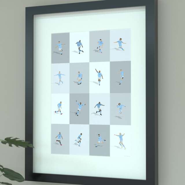 Manchester City Legends Illustrated Art Print - Etihad Stadium Icons Poster Gift - image 1