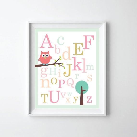 Abc Alphabet Poster Print - Mint & Gold Nursery Wall Decor - image 1
