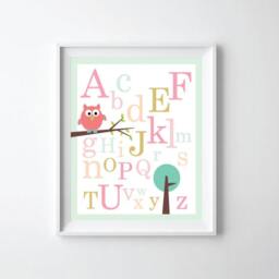 Abc Alphabet Poster Print - Mint & Gold Nursery Wall Decor - thumbnail 1