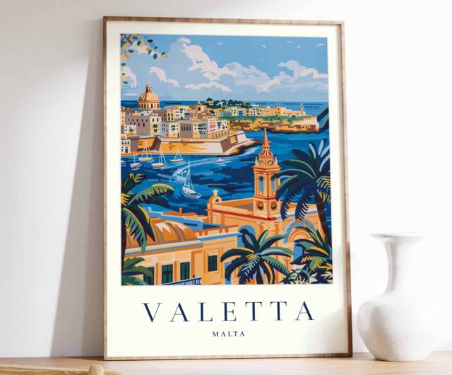 Valletta Malta Travel Poster Mediterranean Sea Print - image 1