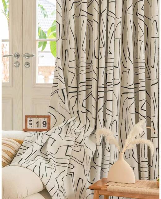 3 Colours, Cream A Pair Of Double-Sided Chenille Curtains With Graffiti, Boho Curtain Panel, Living Room Curtains, Custom Made, Room Divider - image 1