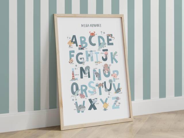Under The Ocean Print, Sea Alphabet Boy Nursery, Nautical Nursery Educational Scandi Decor, Kids Wall Art - image 1