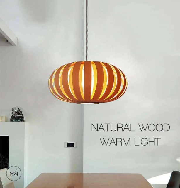 Handmade Ash & Birch Veneer Pendant Lamp, Modern Wood Ceiling Light - image 1