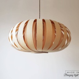 Handmade Ash & Birch Veneer Pendant Lamp, Modern Wood Ceiling Light - thumbnail 2