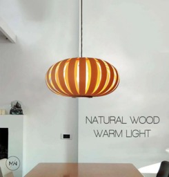Handmade Ash & Birch Veneer Pendant Lamp, Modern Wood Ceiling Light - thumbnail 1
