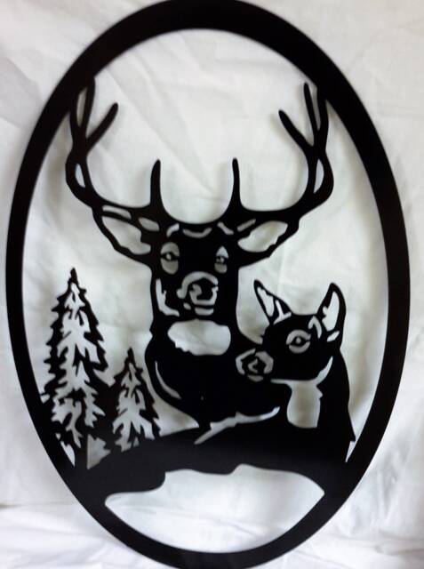 Mule Deer Buck & Doe in Oval Cabin & Home Decor Wall Art