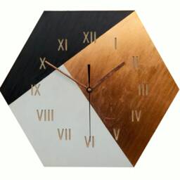 Copper Hexagon Wood Clock Modern Black & White Roman Numeral Wall Decor - thumbnail 4