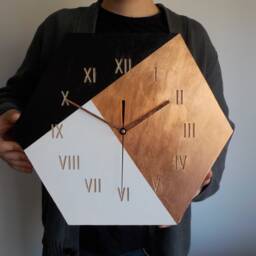 Copper Hexagon Wood Clock Modern Black & White Roman Numeral Wall Decor - thumbnail 2