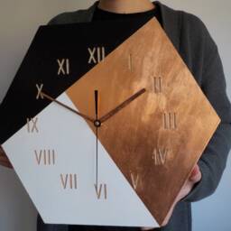 Copper Hexagon Wood Clock Modern Black & White Roman Numeral Wall Decor - thumbnail 3