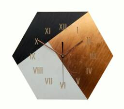 Copper Hexagon Wood Clock Modern Black & White Roman Numeral Wall Decor