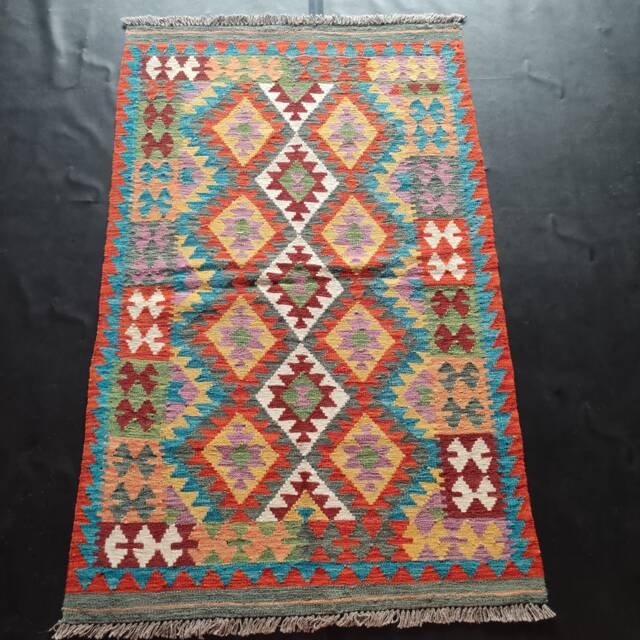 Kilim Rug Classic, Handmade Artisan Afghan Turkish Aztec Geometric Wool 152x96 cm - image 1