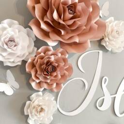 Custom Paper Flower Wall Decor With Free Name Sign - 3D Floral Nursery Art Personalised Name Sign Set - thumbnail 3