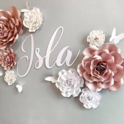 Custom Paper Flower Wall Decor With Free Name Sign - 3D Floral Nursery Art Personalised Name Sign Set - thumbnail 2
