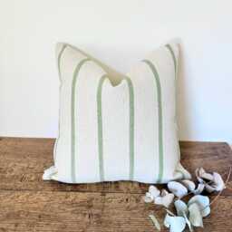 1747. Handmade - Green Stripe French Heavy Linen Look Cushion Cover, Various Sizes - thumbnail 1