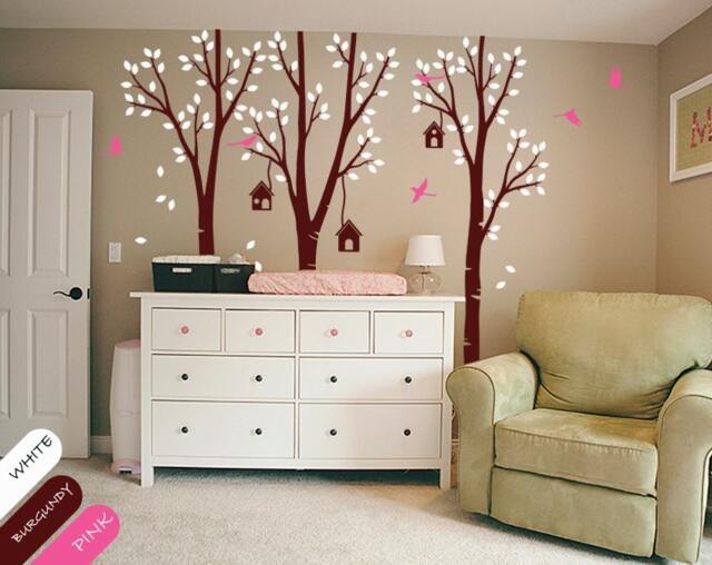 Nursery Tree Wall Decal, Flying Birds, Birdhouses, Kids Room Decor - image 1
