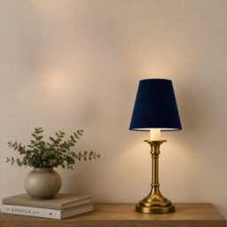 Deep Navy Velvet Lampshade - Handmade Candle Clip Or Drum Shade For Table Lamp, Wall Light Ceiling Pendant - thumbnail 2