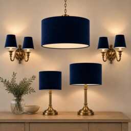 Deep Navy Velvet Lampshade - Handmade Candle Clip Or Drum Shade For Table Lamp, Wall Light Ceiling Pendant - thumbnail 1