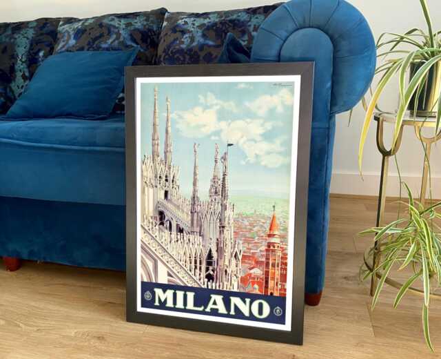 Milan Print Vintage Cathedral Travel Poster Art - image 1