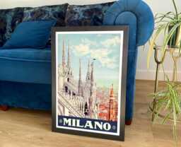 Milan Print Vintage Cathedral Travel Poster Art - thumbnail 1