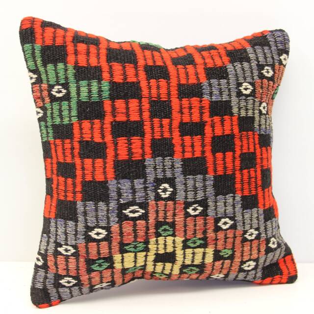 Handmade Kilim Pillow Cover 16x16, Boho Oriental Home Decor - image 1
