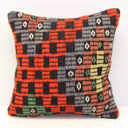 Handmade Kilim Pillow Cover 16x16, Boho Oriental Home Decor - thumbnail 2