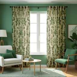 Green Leaf Curtains, Soft Botanical Pattern Drapes, Custom Size Window Panels For Living Room Or Bedroom