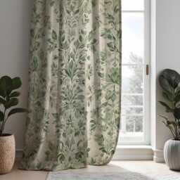 Green Leaf Curtains, Soft Botanical Pattern Drapes, Custom Size Window Panels For Living Room Or Bedroom - thumbnail 3