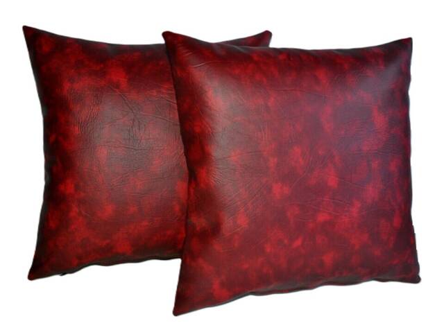 "2 Two Tone Red Faux Leather Classic Cushion Covers 16"" 18"" 20" - image 1