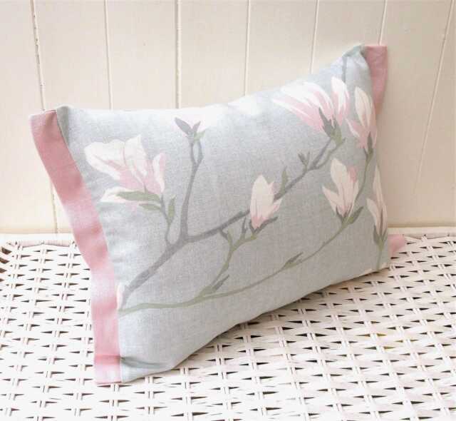 Laura Ashley Magnolia Floral Cushion Cover Duck Egg & Pink, Handmade - image 1