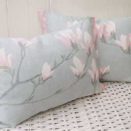 Laura Ashley Magnolia Floral Cushion Cover Duck Egg & Pink, Handmade - thumbnail 3