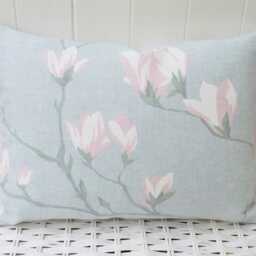 Laura Ashley Magnolia Floral Cushion Cover Duck Egg & Pink, Handmade - thumbnail 2