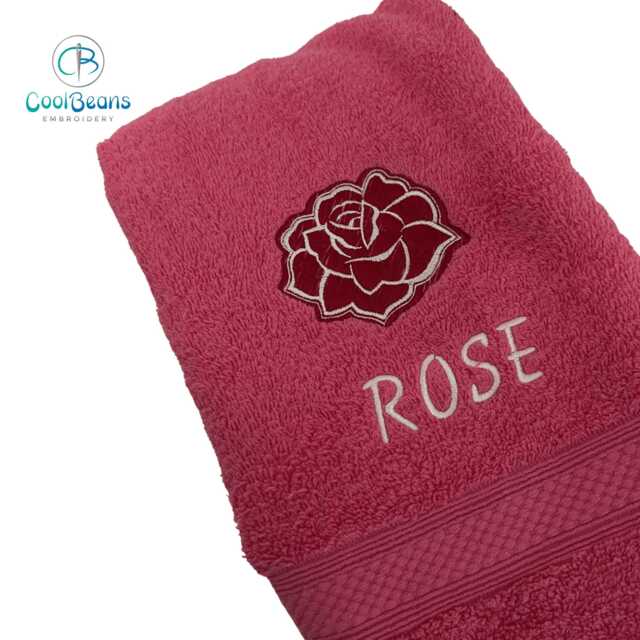 Rose Flower Towel - Personalised Face Cloth/Hand Bath = Embroidered - image 1