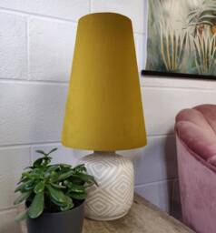 Mini Burnt Mustard Yellow Lampshade in Velvet, Conical Fat Lamp Shade - thumbnail 1