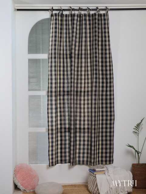 Custom Linen Gingham Drapes, Black & White Farmhouse Check Curtains, Various Hanging Styles, Window Treatments - image 1