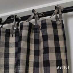 Custom Linen Gingham Drapes, Black & White Farmhouse Check Curtains, Various Hanging Styles, Window Treatments - thumbnail 3