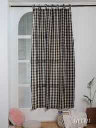 Custom Linen Gingham Drapes, Black & White Farmhouse Check Curtains, Various Hanging Styles, Window Treatments - thumbnail 1
