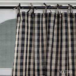 Custom Linen Gingham Drapes, Black & White Farmhouse Check Curtains, Various Hanging Styles, Window Treatments - thumbnail 2