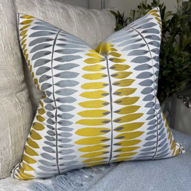 Citrine Ochre Blue Pillow Cover - Decorative Scatter Cushion Accent Iris Leaf Design John Lewis Fabric - image 1