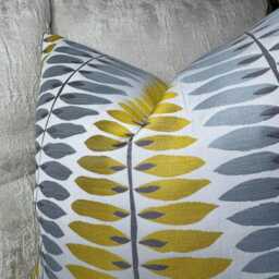 Citrine Ochre Blue Pillow Cover - Decorative Scatter Cushion Accent Iris Leaf Design John Lewis Fabric - thumbnail 3