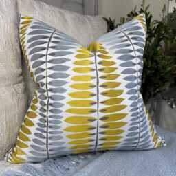 Citrine Ochre Blue Pillow Cover - Decorative Scatter Cushion Accent Iris Leaf Design John Lewis Fabric - thumbnail 4