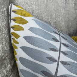 Citrine Ochre Blue Pillow Cover - Decorative Scatter Cushion Accent Iris Leaf Design John Lewis Fabric - thumbnail 2