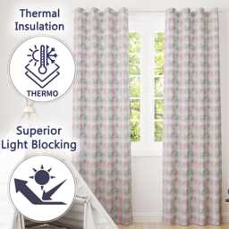 Soft Pastel Geometric Floral Pattern Light Multicolour Seamless Readymade Eyelet Ring Top Thermal 100% Blackout Curtains - thumbnail 3