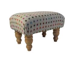 Small Footstool - Multispot Grey - Abraham Moon Fabric Hardwood Turned Waxed Or Mahogany Legs 46 X 31 31cm
