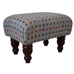 Small Footstool - Multispot Grey - Abraham Moon Fabric Hardwood Turned Waxed Or Mahogany Legs 46 X 31 31cm - thumbnail 2